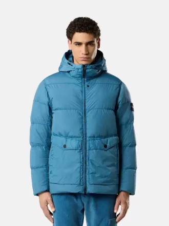 Kapuzen-Daunenjacke mit Windschutz