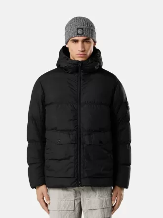 Kapuzen-Daunenjacke mit Windschutz