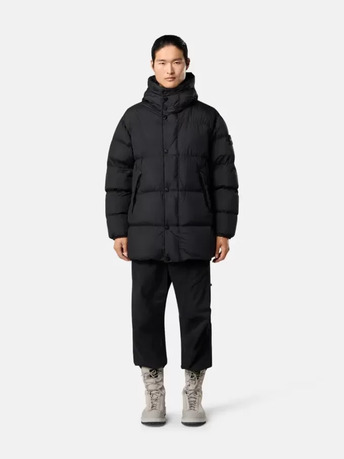 Kapuzenparka aus Daunen mit Windschutz