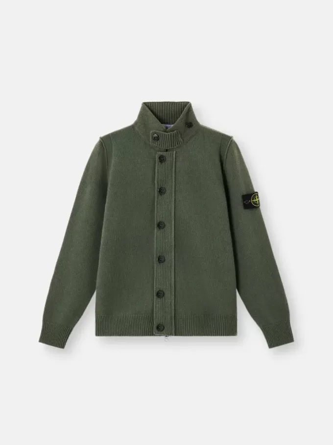 Knopfleiste-Pullover mit Filzbesatz