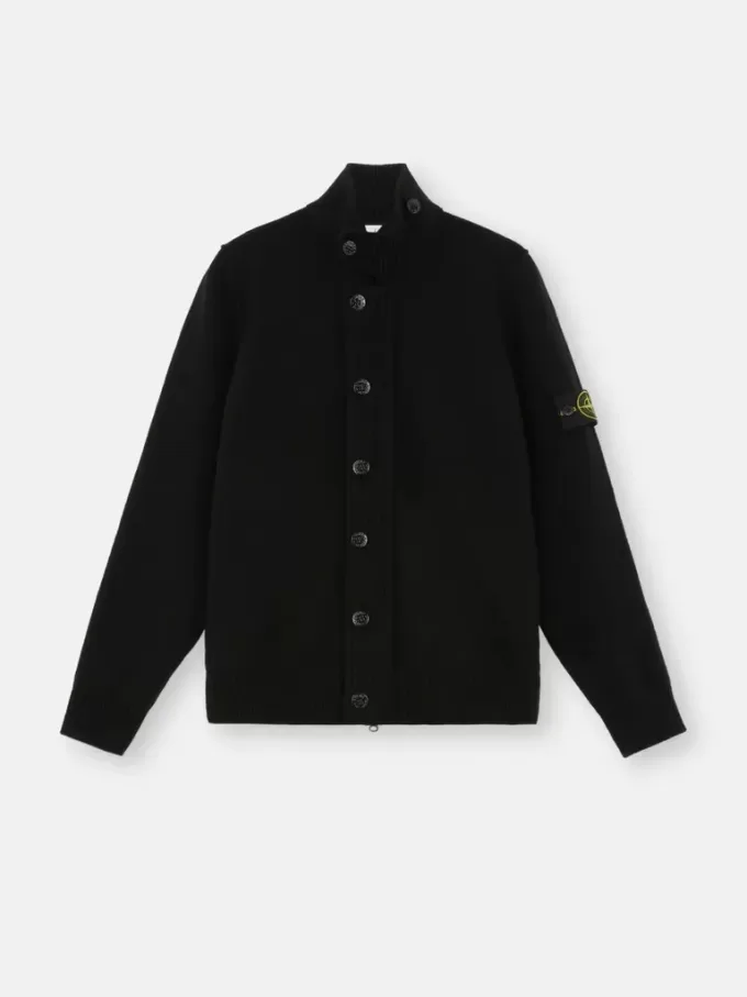 Knopfleiste-Pullover mit Filzbesatz