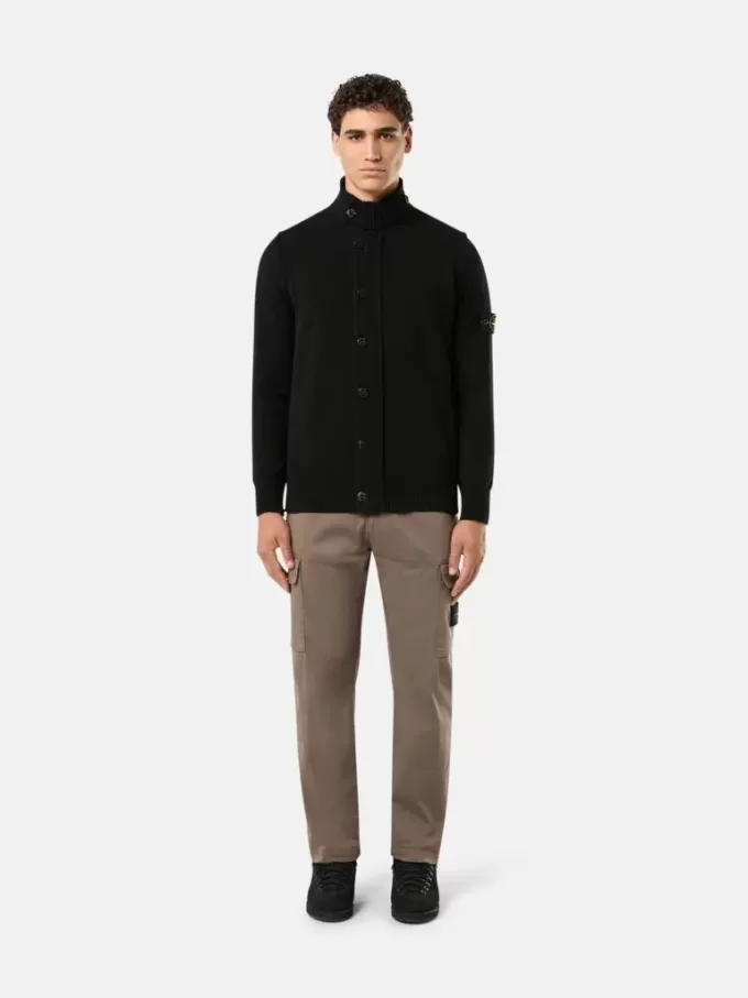 Knopfleiste-Pullover mit Filzbesatz