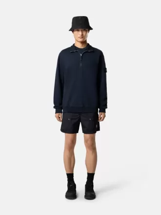 Regular-Fit-Sweatshirt mit halbem Reißverschluss und gerippten Einsätzen